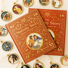 Load image into Gallery viewer, Nativity Story book with Keepsake box and 12 ornaments surrounding it