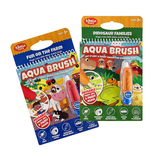 2 Pack Dino & Farm Aqua Brush Set, Color with Water, Reusable Travel Activity Books