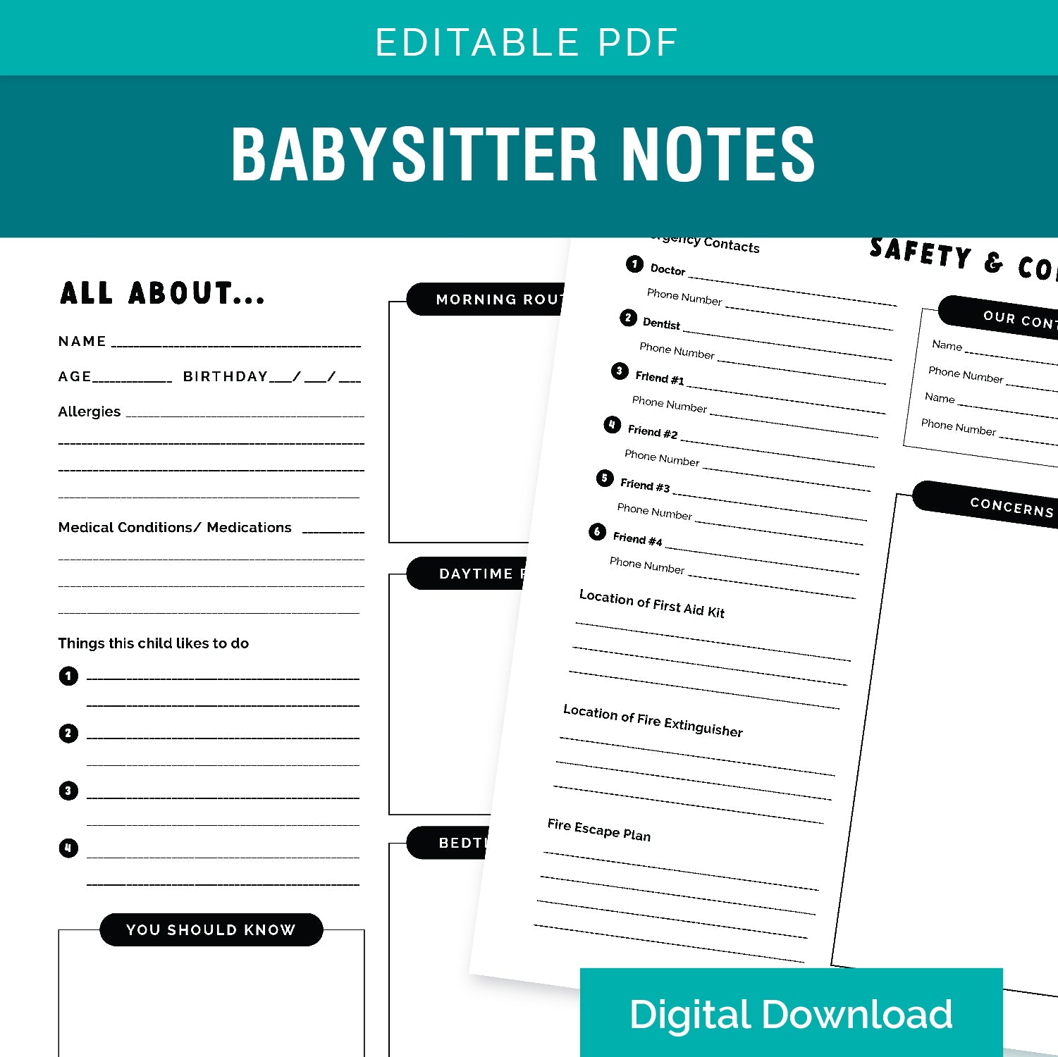 Digital Download: Babysitter Notes – KangaToys digital-download-babysitter-notes-kangatoys