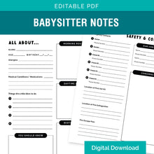 Load image into Gallery viewer, Digital Download: Babysitter Notes