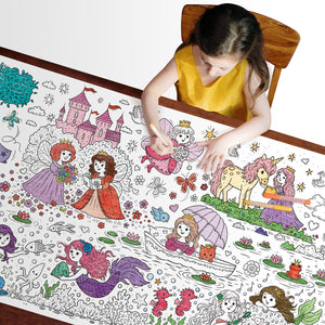 Princess & Mermaid Table-Size Coloring Page | 30" x 72" inches