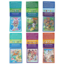 Load image into Gallery viewer, 6 Pack of Aqua Brush Christian Activity Books Series: Old Testament #1 &amp; #2, New Testament #1 &amp; #2, Book of Mormon #1 &amp; #2
