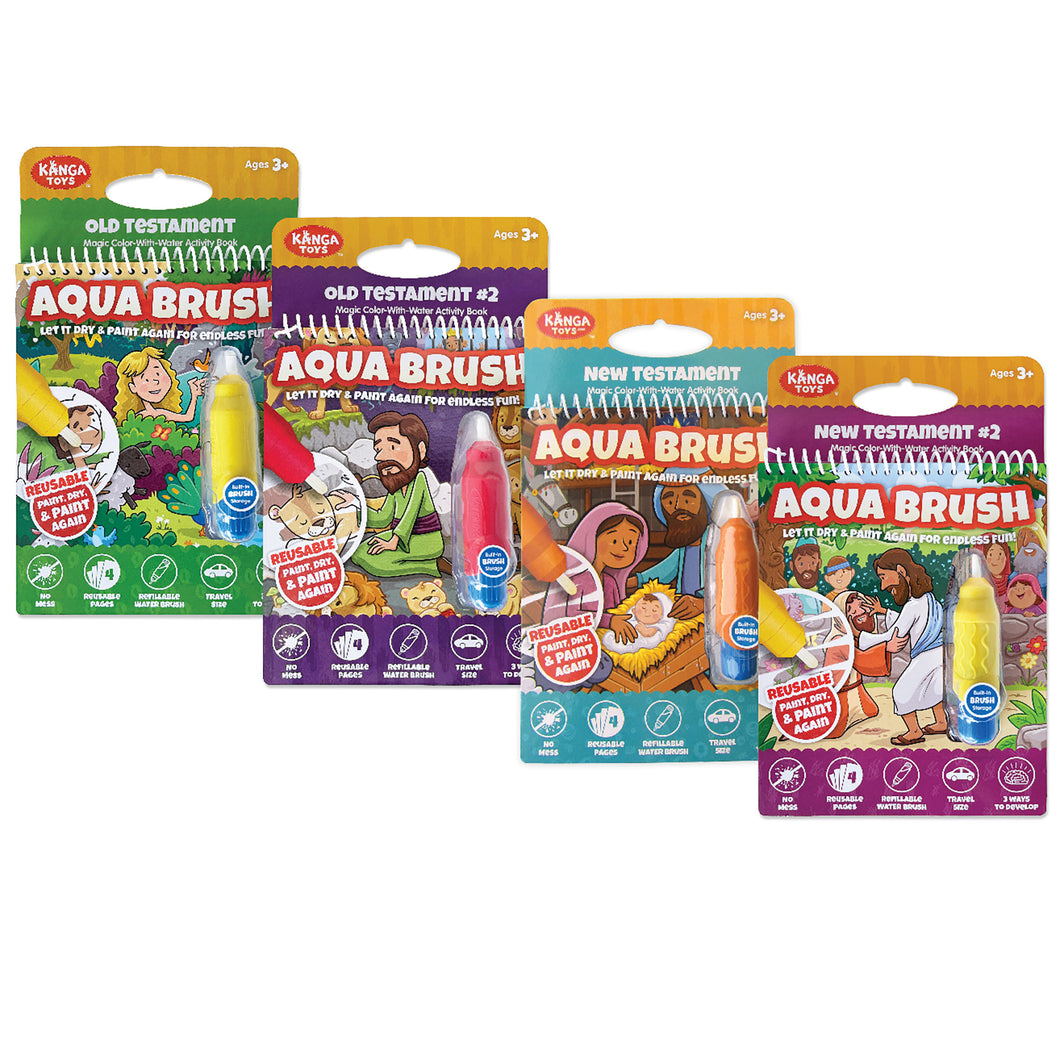 4 Pack of Aqua Brush Activity Books: Old Testament, Old Testament #2, New Testament, and New Testament #2 Set